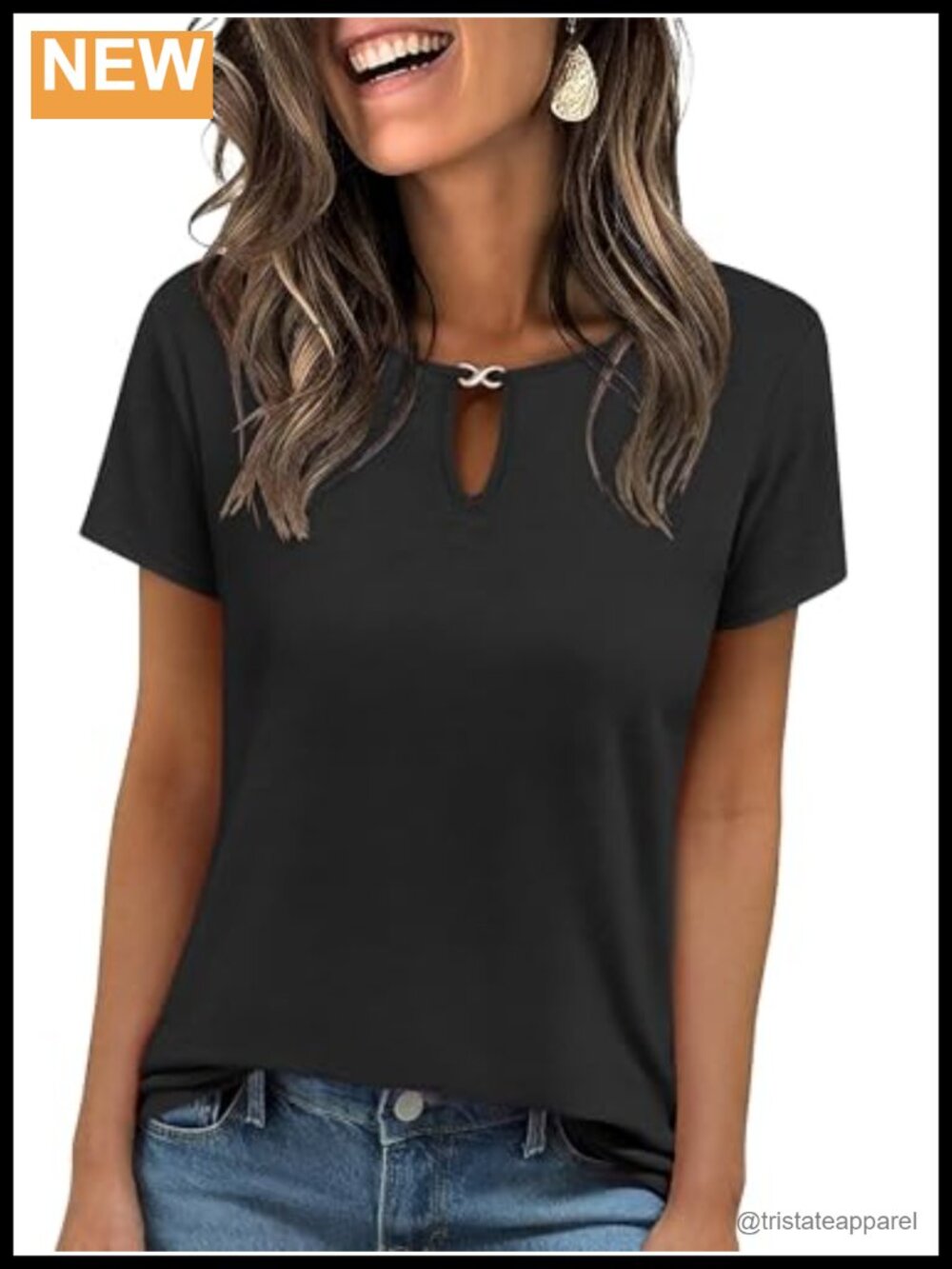 Women's Short Sleeve Keyhole Blouse Casual Summer Top Regular Fit